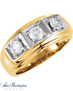 14k 2-Tone or White Gold 4.4 mm Round Men's 3 Stone Ring Setting