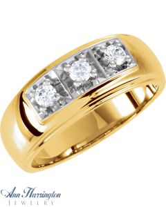 14k 2-Tone or White Gold 3 mm Round Men's 3 Stone Ring Setting