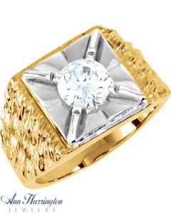 14k 2-Tone or White Gold 5.2 to 8.8 mm Round Men's Solid Illusion Solitaire Ring Setting