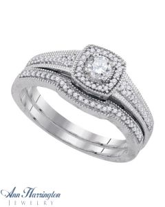 10k White or Yellow Gold 1/3 ct tw Diamond Antique Style Halo Engagement and Wedding Ring Set