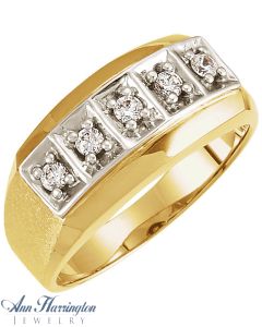 14k 2-Tone or White Gold 2.4 mm Round Men's 5 Stone Solid Ring Setting