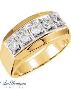 14k 2-Tone or White Gold 3.2 mm Round Men's 5 Stone Solid Ring Setting