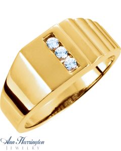 14k Yellow or White Gold 2.2 mm Round 3 Stone Men's Solitaire Ring, J352