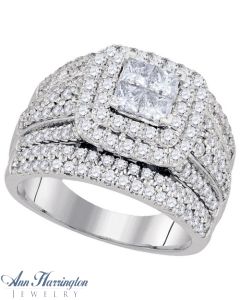 14k White or Yellow Gold 2 ct tw Invisible Set Princess and Round Diamond Bellagio Antique Style Halo Engagement Ring, J3627