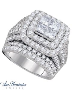 14k White or Yellow Gold 5 ct tw Invisible Set Princess and Round Diamond Bellagio Antique Style Halo Engagement Ring, J3631