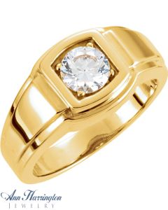 14k Yellow or White Gold 6.5 mm Round Men's Solitaire Ring Setting, J728