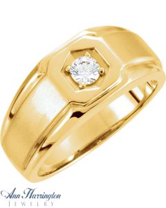 14k Yellow or White Gold 4.1 mm Round Men's Solitaire Ring Setting, J729