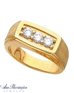 14k Yellow or White Gold 4.1 mm Round 3 Stone Men's Solitaire Ring Setting