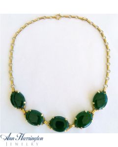 14k Yellow Gold 15x10 mm Genuine Green Jade Necklace (Estate Jewelry)