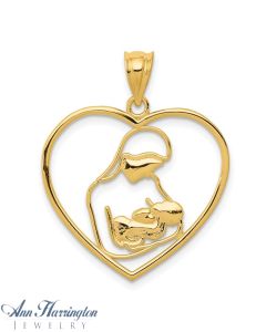 14k Yellow Gold 28x23 mm Mother and Child in Heart Pendant