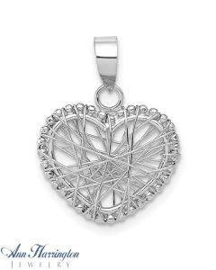14K White Gold 14x14 mm Open Wire Heart Pendant
