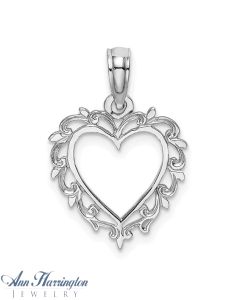 14k White Gold 14x13 mm Lace Trim Heart Pendant
