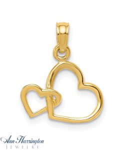 14k Yellow Gold 11x14 mm Intertwined Double Heart Pendant
