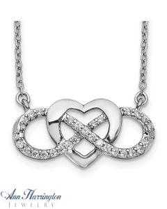 14k White Gold 1/5 ct tw Diamond Heart Infinity 18" Cable Chain Necklace
