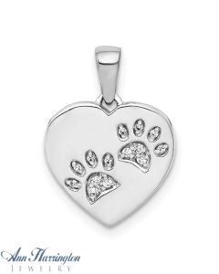 14k White or Yellow Gold 1/20 ct tw Diamond Paw Prints Heart Pendant