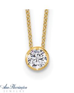 14k Yellow or White Gold 1/2 ct Lab Grown Diamond Solitaire Bezel Necklace