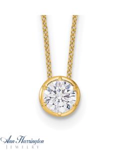 14k Yellow or White Gold 1 ct Lab Grown Diamond Solitaire Bezel Necklace
