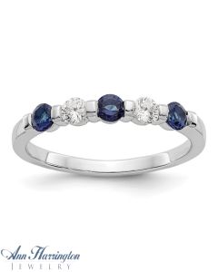 14k White Gold 2.9 mm Genuine Blue Sapphire and 1/5 ct tw Diamond Anniversary Band 