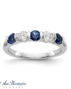14k White Gold 3.4 mm Genuine Blue Sapphire and .30 ct tw Diamond Anniversary Band