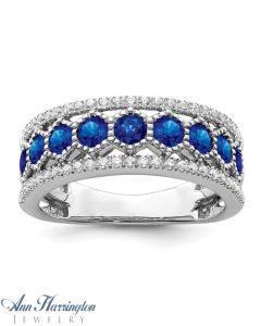 14k White Gold 1/3 ct tw Diamond & Genuine Blue Sapphire Anniversary Band