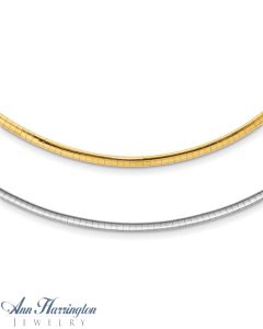 14k 2-Tone Reversible White and Yellow Gold 3 mm Omega Chain Necklace with 2 Inch Extender