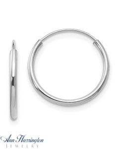 14k White or Yellow Gold Endless 1.25 mm x 15 mm Round Hoop Earrings