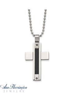 Stainless Steel .05 ct tw Black Diamond Cross Pendant Necklace