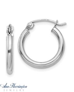 14k White or Yellow Gold 2 mm x 15 mm Round Hoop Earrings