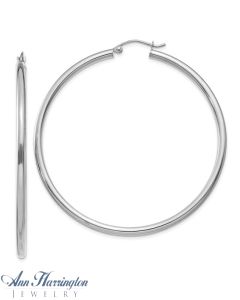 14k White or Yellow Gold 2.5 mm x 55 mm Round Hoop Earrings
