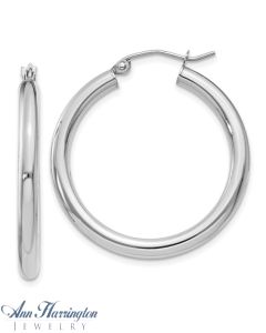 14k White or Yellow Gold 3 mm x 30 mm Round Hoop Earrings