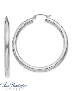 14k White or Yellow Gold 4 mm x 45 mm Round Tube Hoop Earrings