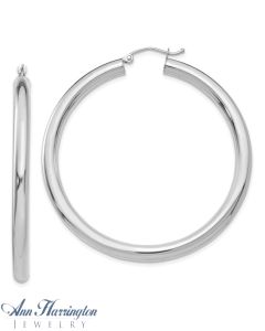 14k White or Yellow Gold 4 mm x 50 mm Round Tube Hoop Earrings