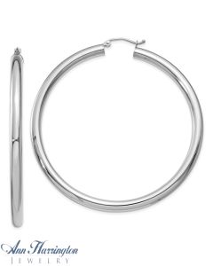 14k White or Yellow Gold 4 mm x 60 mm Round Tube Hoop Earrings