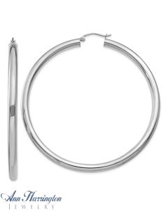 14k White or Yellow Gold 4 mm x 65 mm Round Tube Hoop Earrings