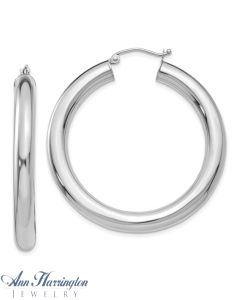 14k White or Yellow Gold 5 mm x 40 mm Round Tube Hoop Earrings