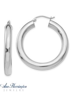 14k White or Yellow Gold 5 mm x 35 mm Round Tube Hoop Earrings
