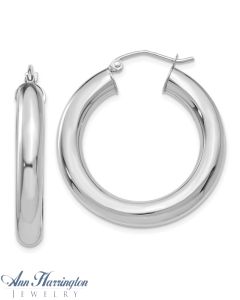 14k White or Yellow Gold 5 mm x 30 mm Round Tube Hoop Earrings
