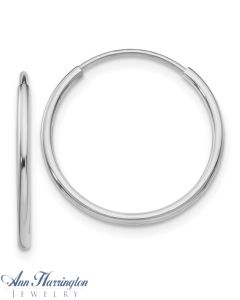 14k White or Yellow Gold Endless 1.2 mm x 20 mm Round Hoop Earrings