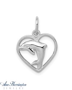 14k White Gold 14x14 mm Dolphin in Heart Pendant