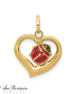 14k Yellow Gold 18x14 mm Heart and Ladybug Pendant