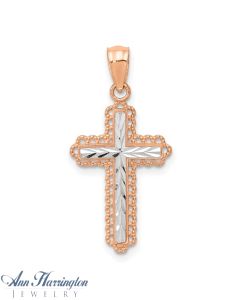 14k 2-Tone Rose Gold and Rhodium 28x13.75 mm Filigree Cross Pendant
