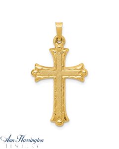 14k Yellow Gold 34x19 mm Hollow Fleur De Lis Cross Pendant