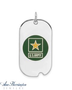 Sterling Silver Rhodium-plated US Army Star Military Dog Tag