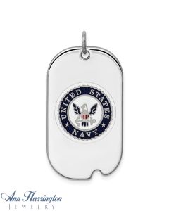 Sterling Silver Rhodium-plated US Navy Military Dog Tag 