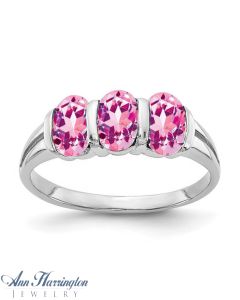14k White or Yellow Gold 6x4 mm 3 Stone Oval Genuine Pink Sapphire Ring