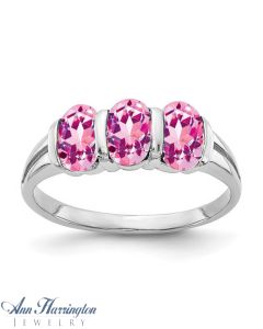 14k White or Yellow Gold 6x4 mm 3 Stone Oval Genuine Pink Sapphire Ring