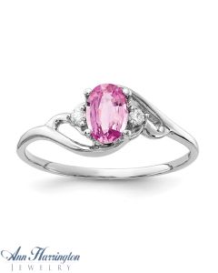 14k White Gold .04 ct tw Diamond and 6x4 mm Oval Genuine Pink Sapphire Ring