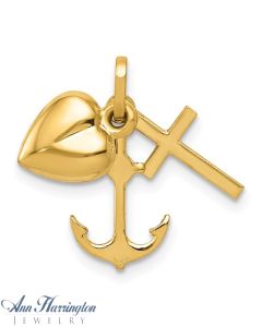 14k Yellow Gold 20x17 mm Heart Cross Anchor Pendant