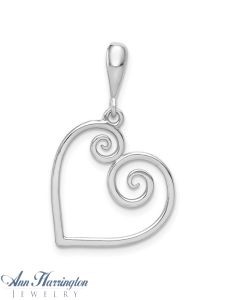 14k White Gold 36x36 mm Scroll Heart Pendant
