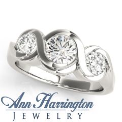 14k White, Yellow, Rose Gold or Platinum Round 3 Stone Bezel Ring Setting for 1/4 to 2 ct tw diamonds